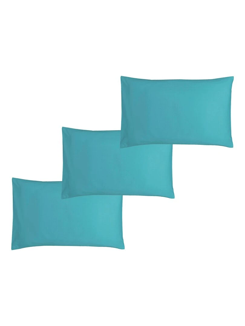 Lot x3 Taies d'oreiller 40x60 cm 100% coton Bio 'Ptit Basile' Bleu canard