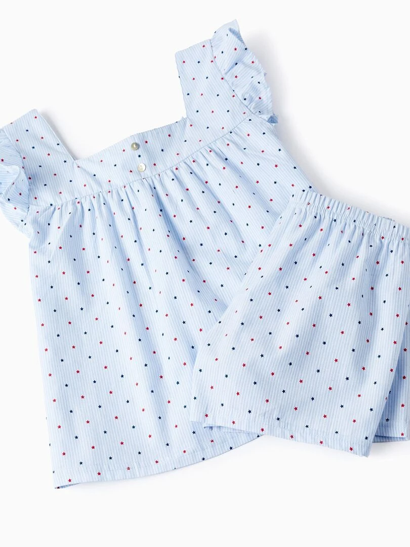 Pyjama En Coton Pour Fille 'Rayures & Étoiles' manches courtes   Bleu