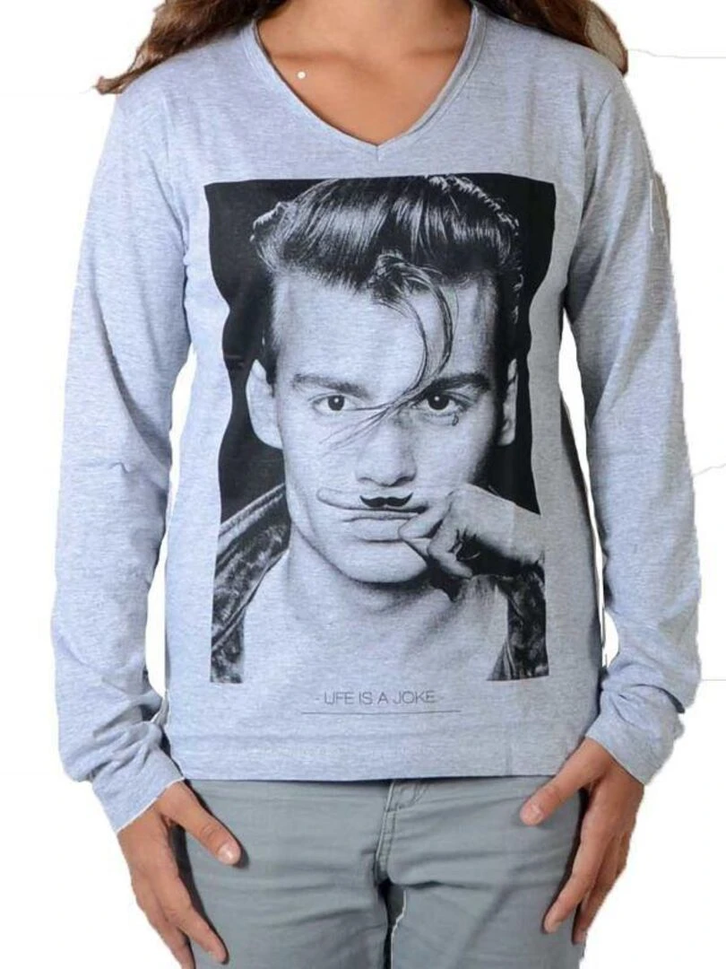 Tee Shirt Little Eleven paris JD LS Mixte Garçon  Fille  Jonhy Depp   Gris