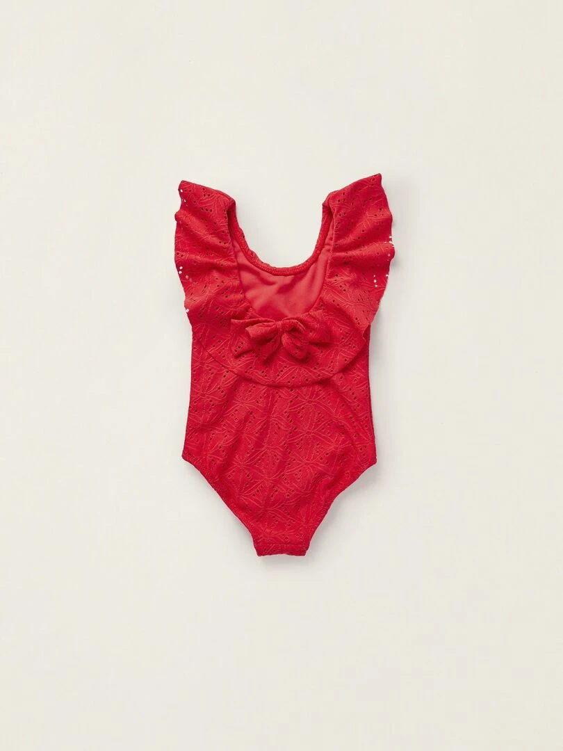 Maillot de Bain avec Broderie Anglaise pour Bébé Fille Rouge