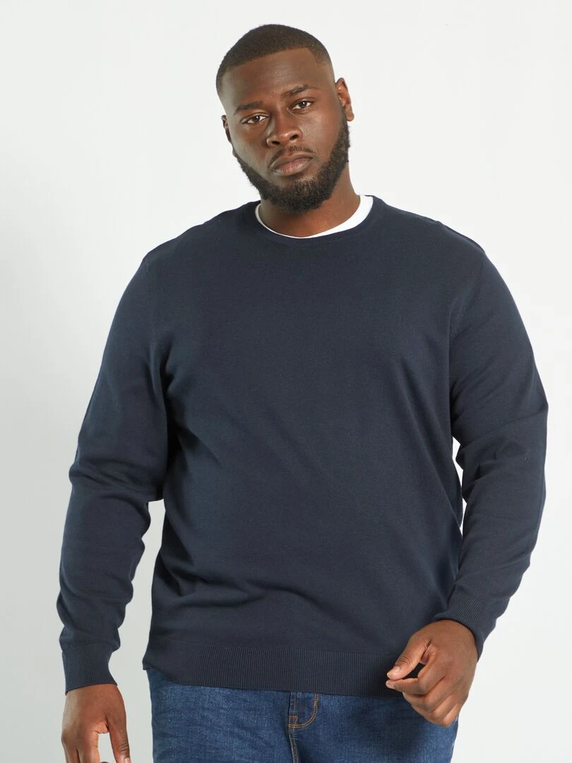 Pull en maille jersey fine jauge bleu marine