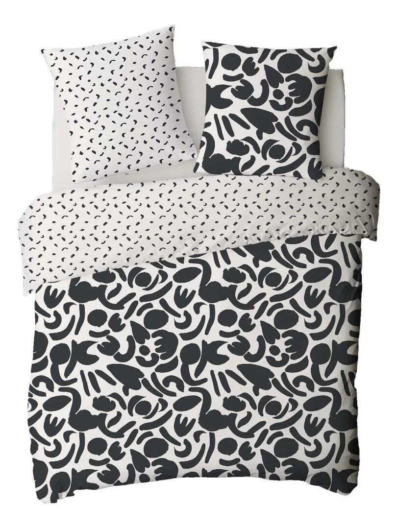 Future Home   Parure de lit 2 personnes en coton 57 fils imprimé noir   Noir