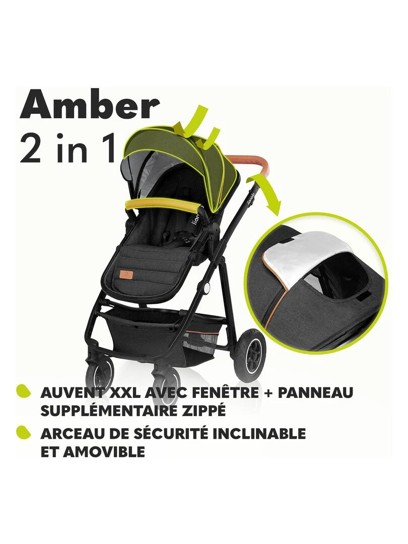 LIONELO Amber 2 en 1   Poussette Duo   Jusqu'à 22Kg   Noir   Noir
