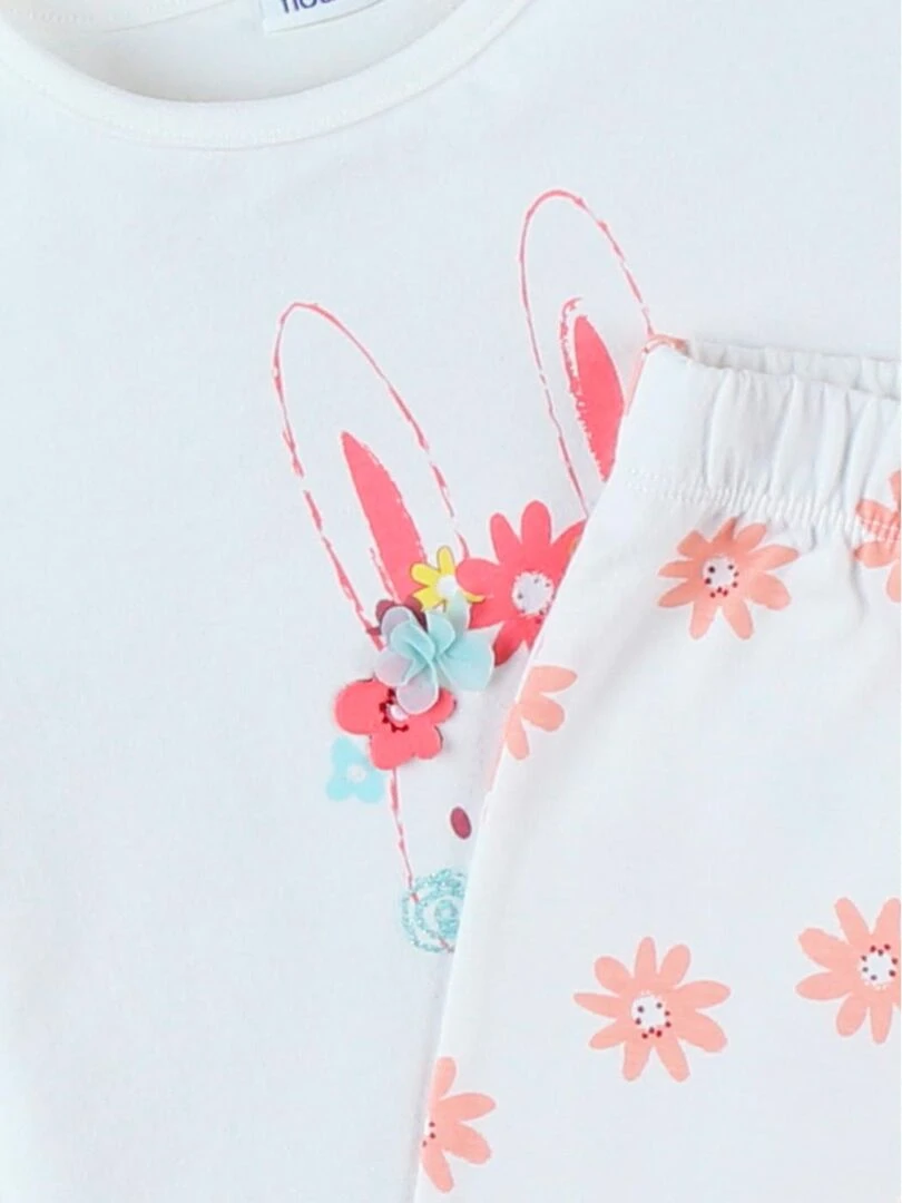 Pyjama 2 pièces en jersey  écru/corail   Noukie's   Blanc