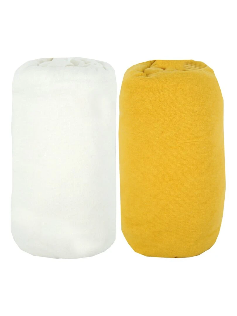Lot de 2 draps housses unis 60x120 cm   Moutarde/Blanc   Jaune