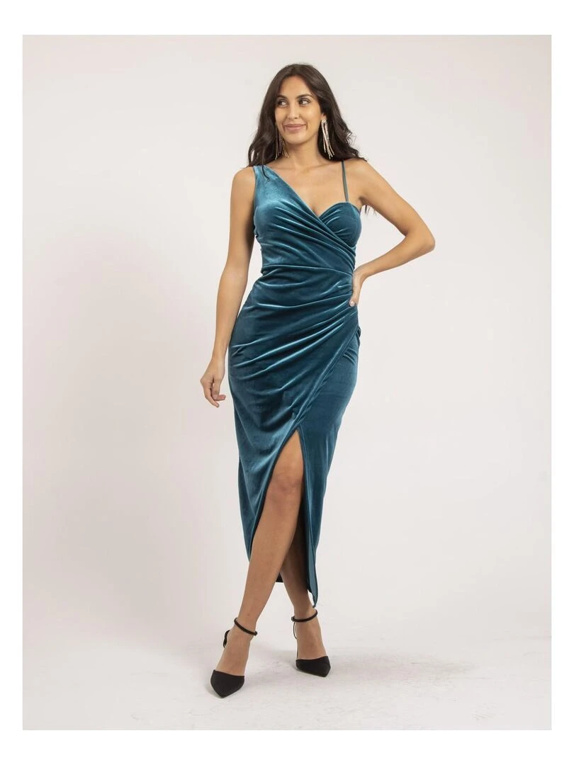 Robe longue velours INAKIA Bleu canard
