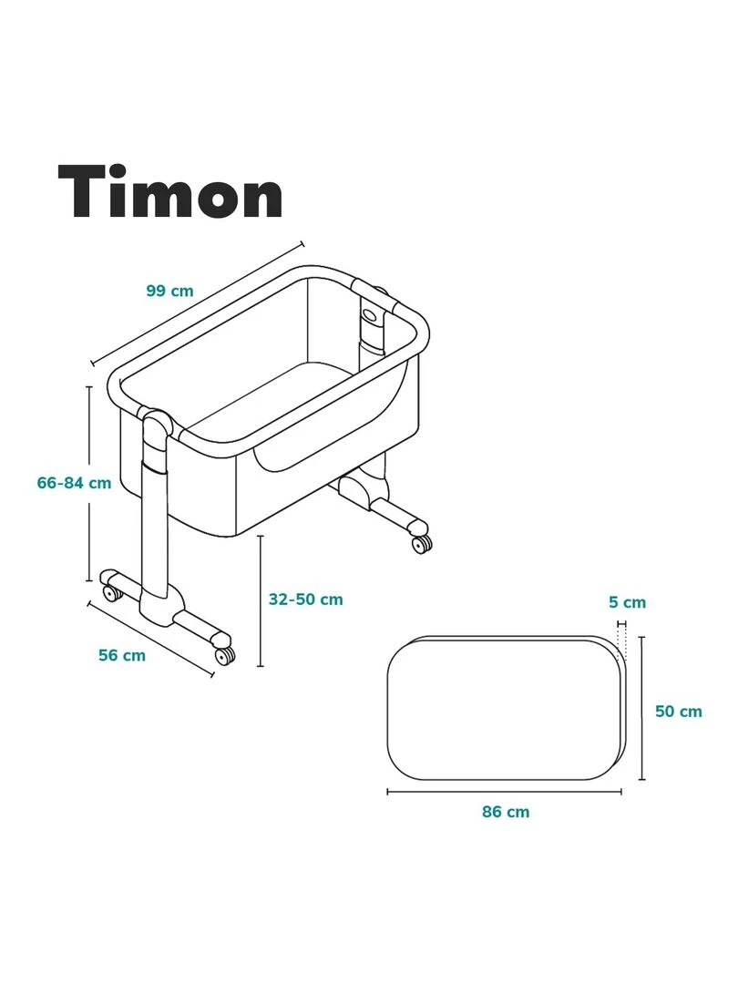 LIONELO Timon 2en1   Lit évolutif cododo avec matelas   0 9Kg   Hauteur et inclinaison réglables   Gris foncé