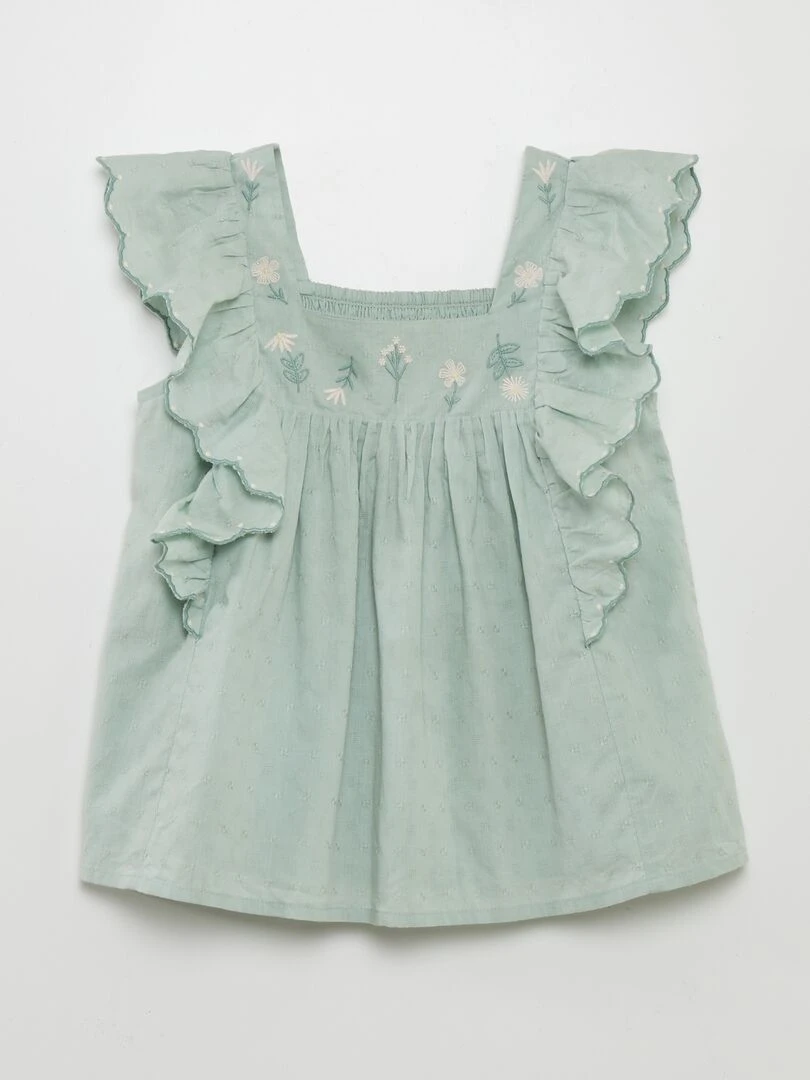 Blouse à volants avec broderies Vert