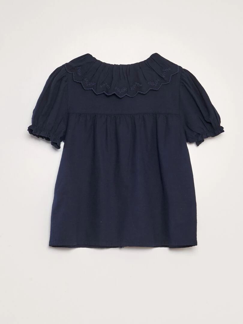 Chemisier en coton lin avec col claudine   Bleu marine