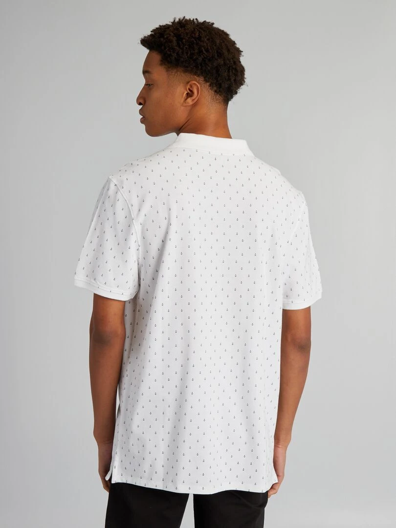 Polo en piqué de coton avec imprimé + d'1m90   Blanc