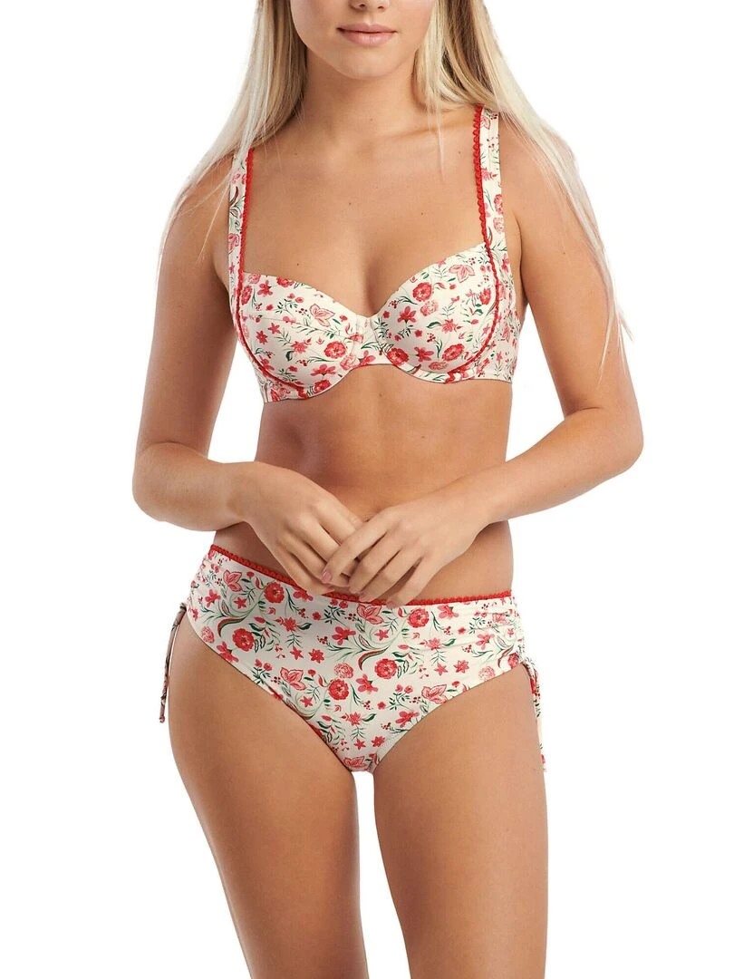 Bas maillot slip de bain taille haute côtés froncés Java   Ecru