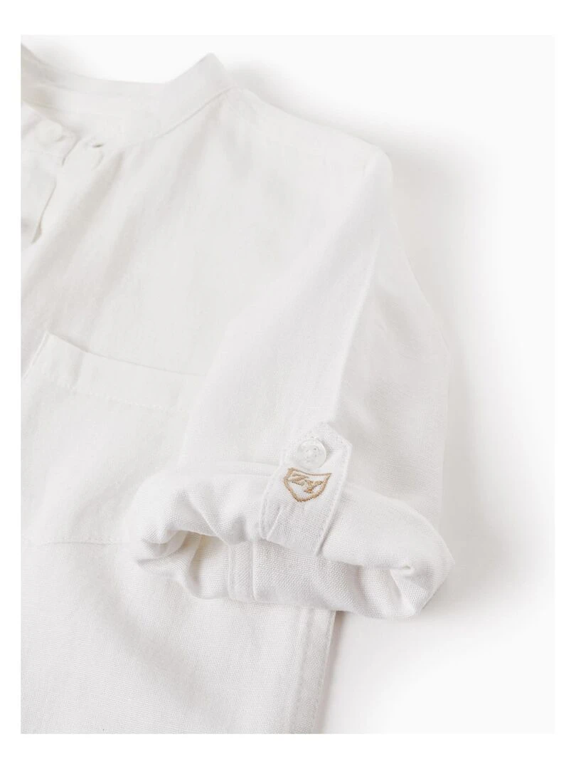 Chemise à manches longues en lin pour garçon manches longues CÉRÉMONIE   Blanc