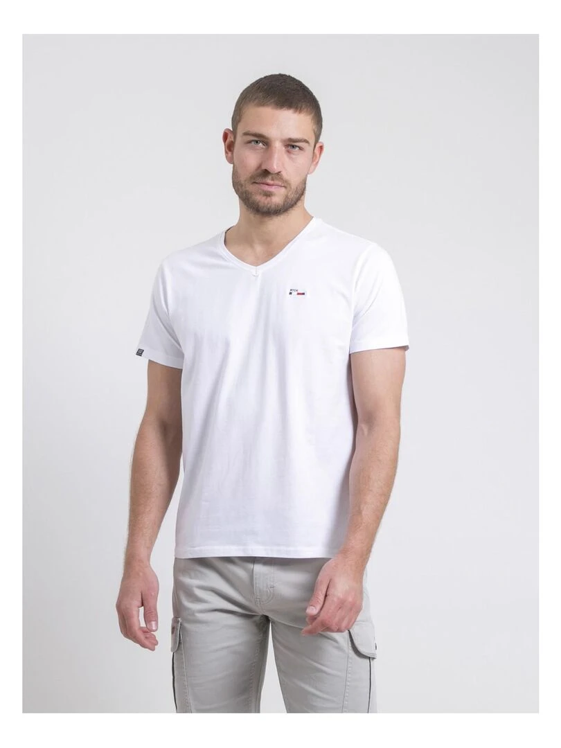 T shirt col V pur coton NERIJ Blanc