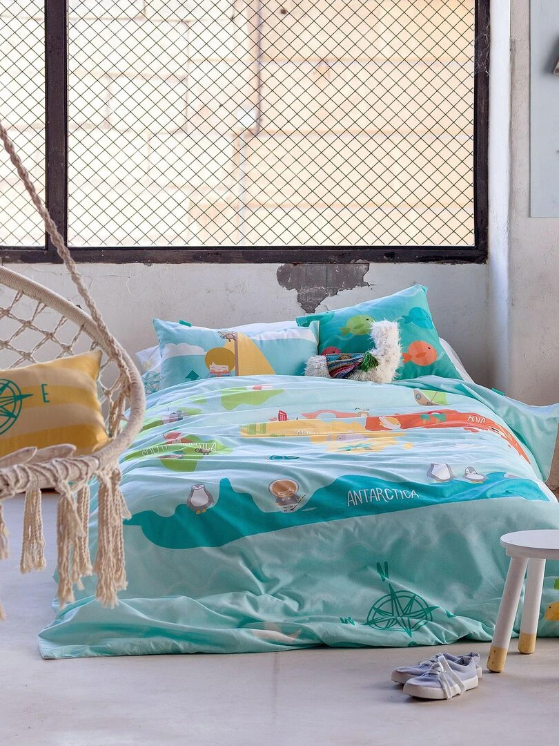 Parure housse de couette 2 pièces World map "Happyfriday" Blanc