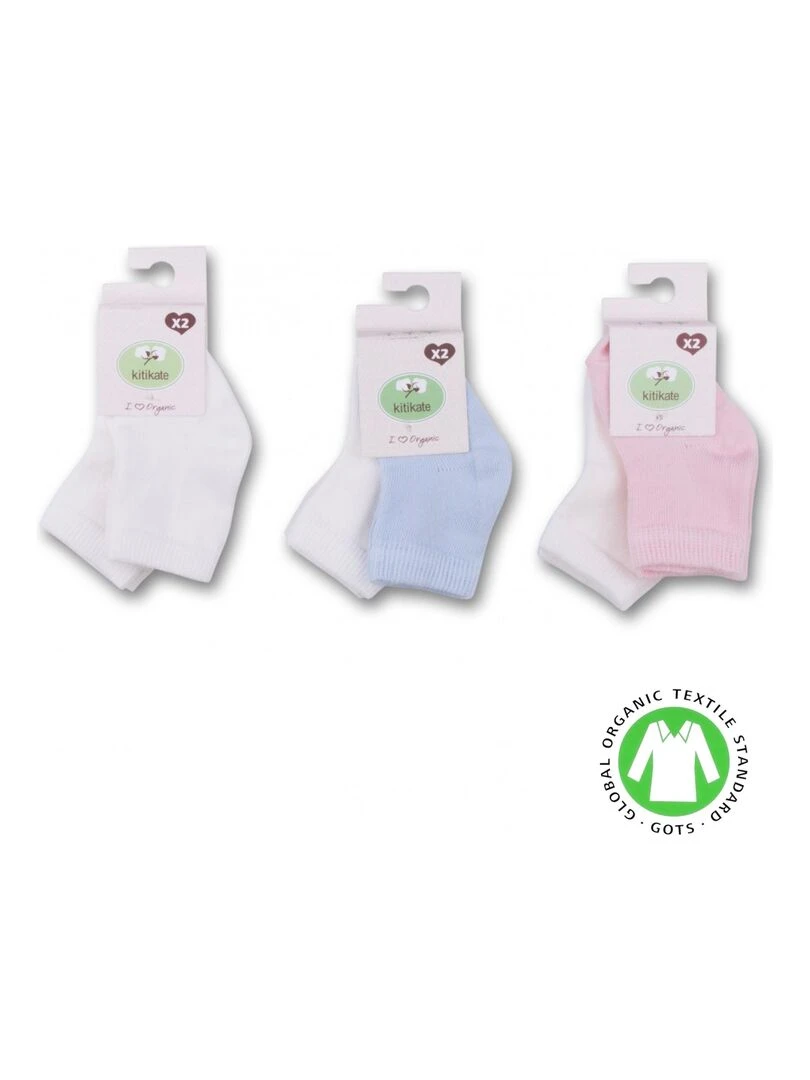 Chaussettes Bébé en Coton Bio  Lot de Deux Paires   Blanc Rose