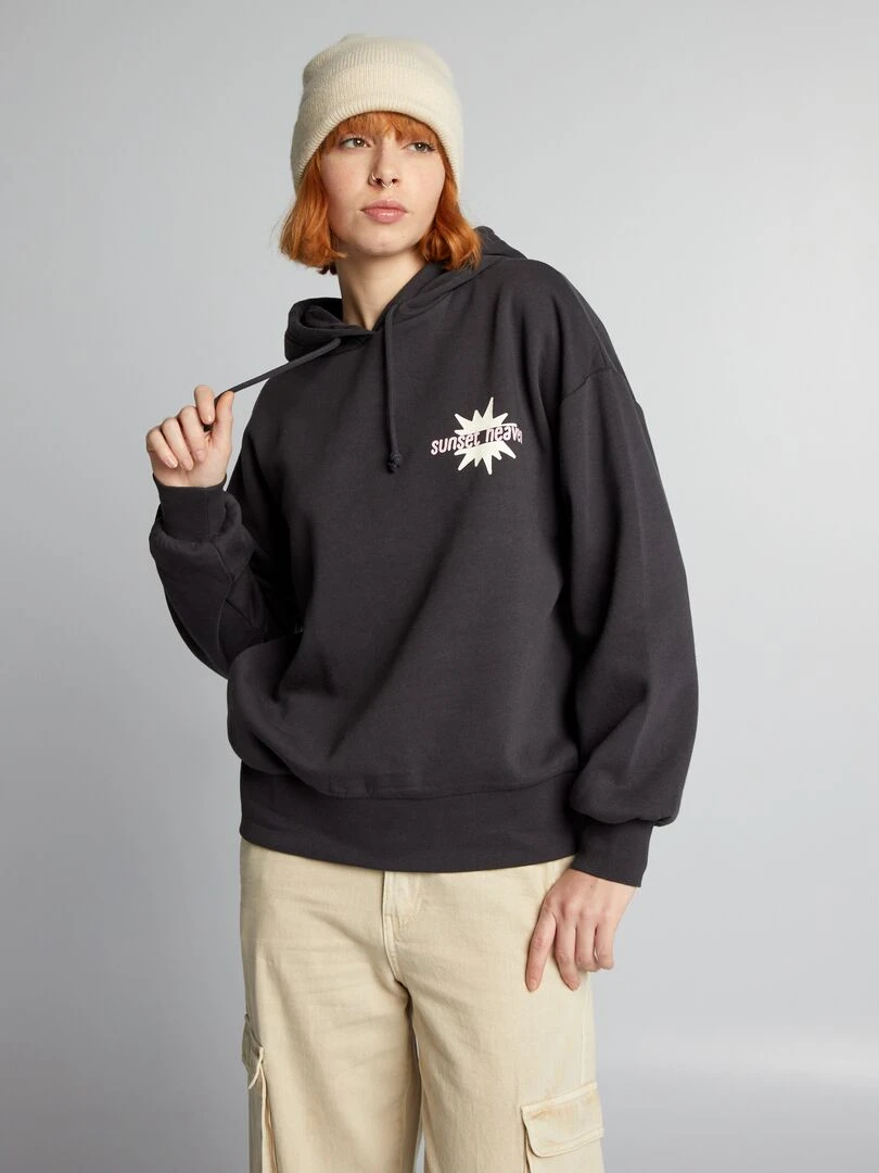 Sweat à capuche à motifs   Anthracite