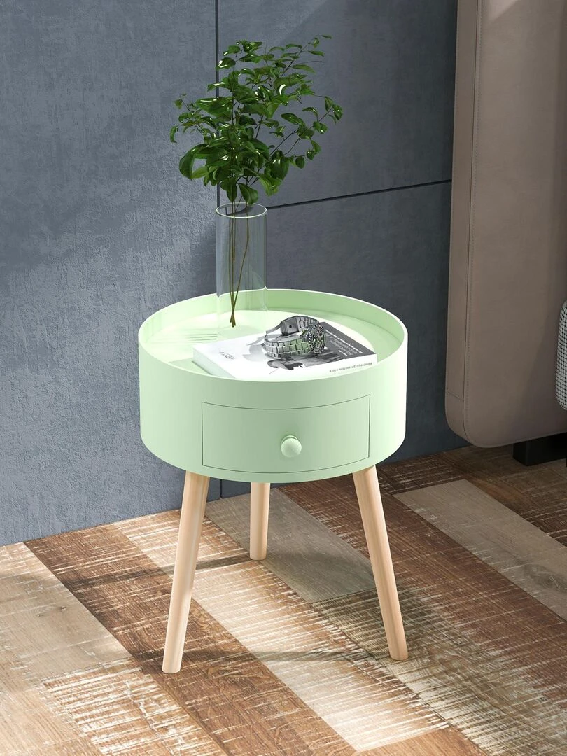 Chevet table de nuit ronde 1 tiroir design scandinave bicolore Vert