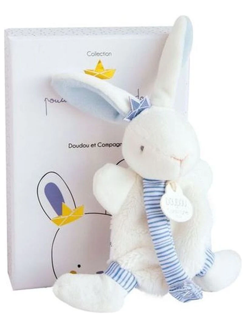 Doudou Doudou et compagnie Lapin Bleu Matelot Attache tétine Poudre de Perlidoudou Bleu