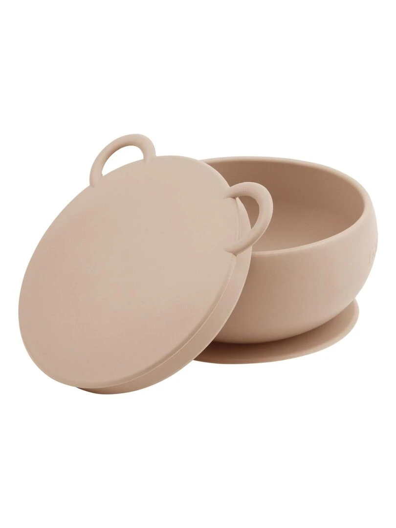 Bol bébé avec ventouse et couvercle en silicone Beige clair