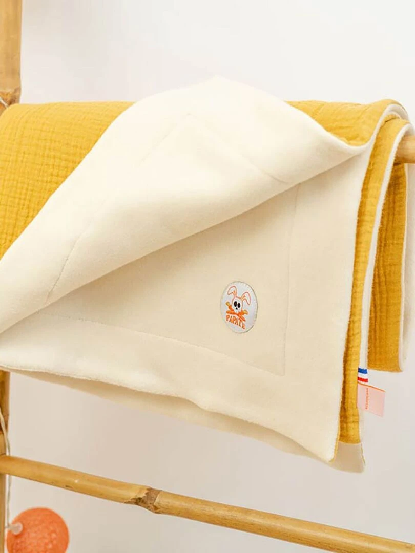 Couverture en Coton Bio Rex Blanc et Honey   Beige