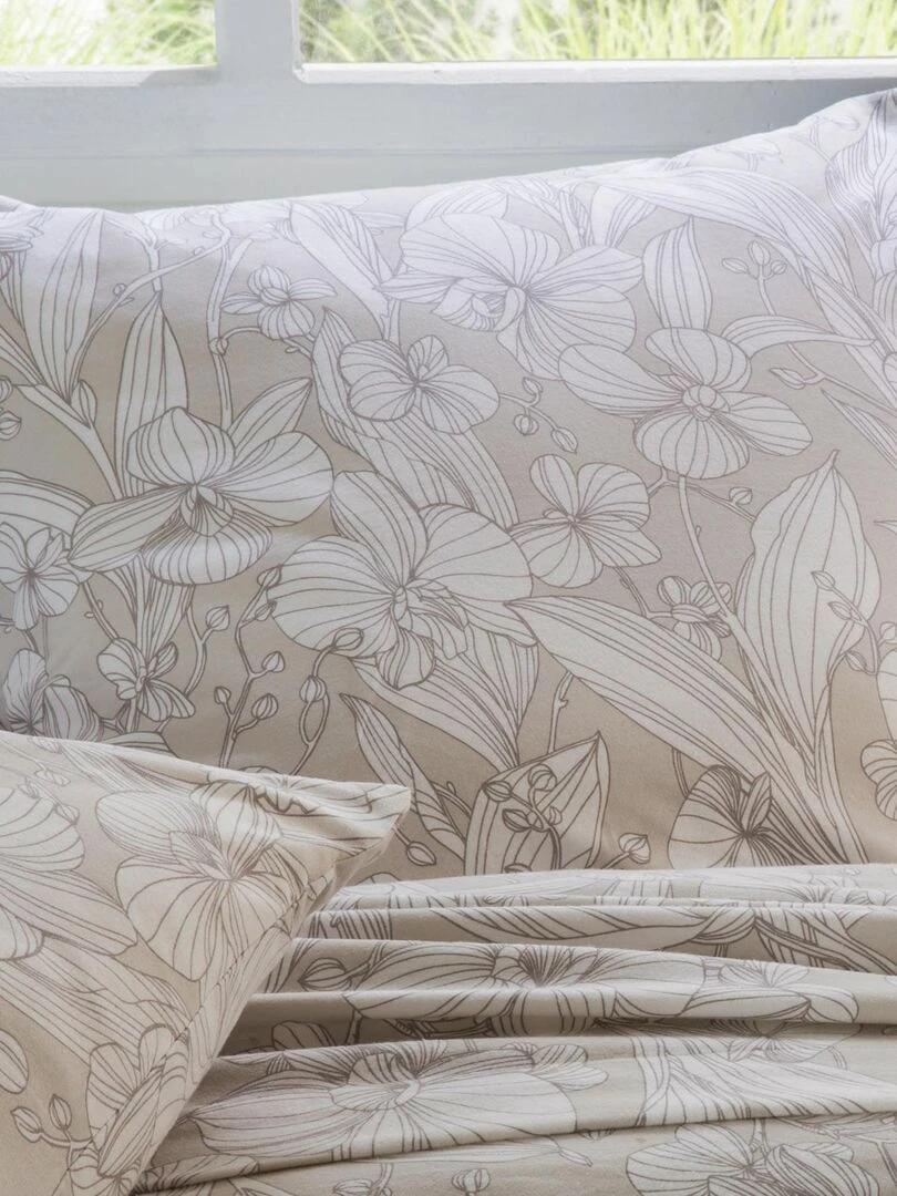 Parure de lit en flanelle esprit fleuri Beige clair