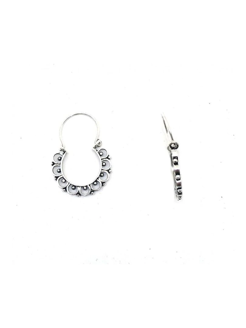 Boucles d'oreille anneau pétales de fleur Bijoucolor Argent