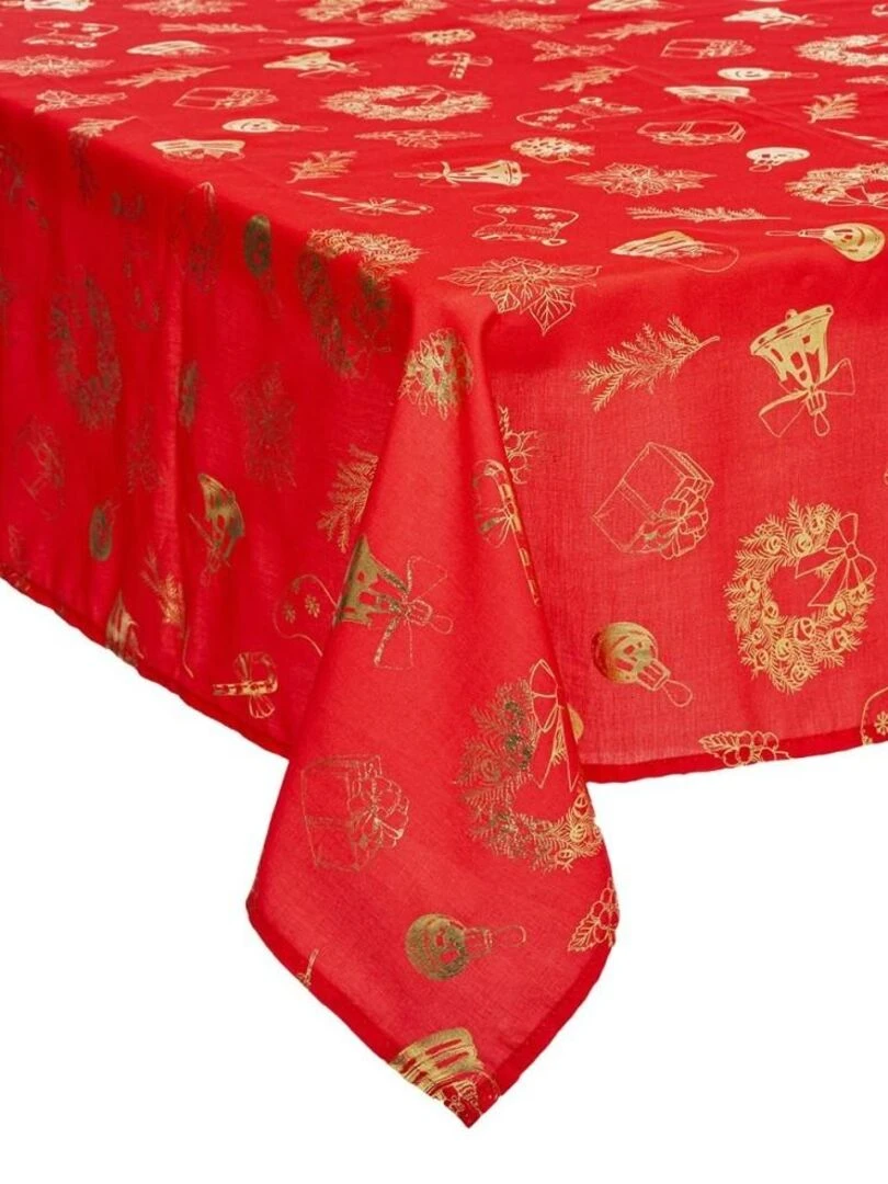 Nappe rectangulaire 140x240 cm rouge imprimé or Rouge