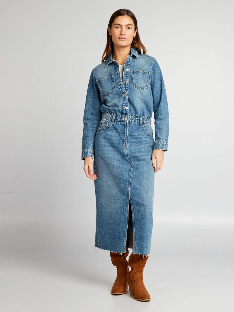 Robe longue en jean   Bleu