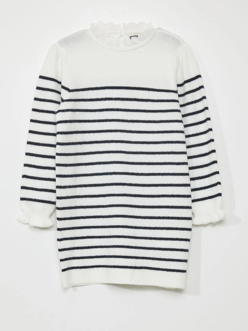 Robe pull en maile à rayures Blanc
