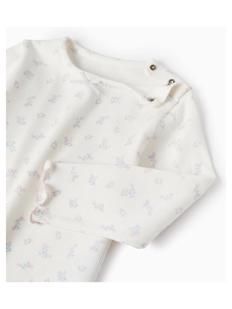 Pyjama côtelé à motif floral pour bébé fille manches longues ESSENTIALS LINE   Blanc
