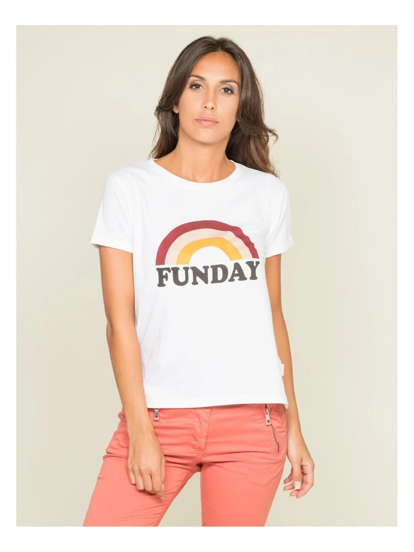 T shirt col rond message FINA Blanc