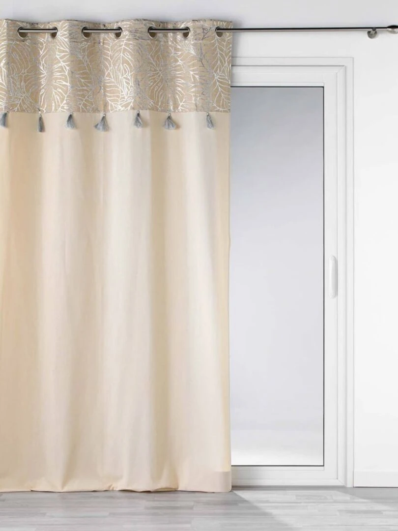 Rideau 140x240 uni top métal pompons Solea argent Beige