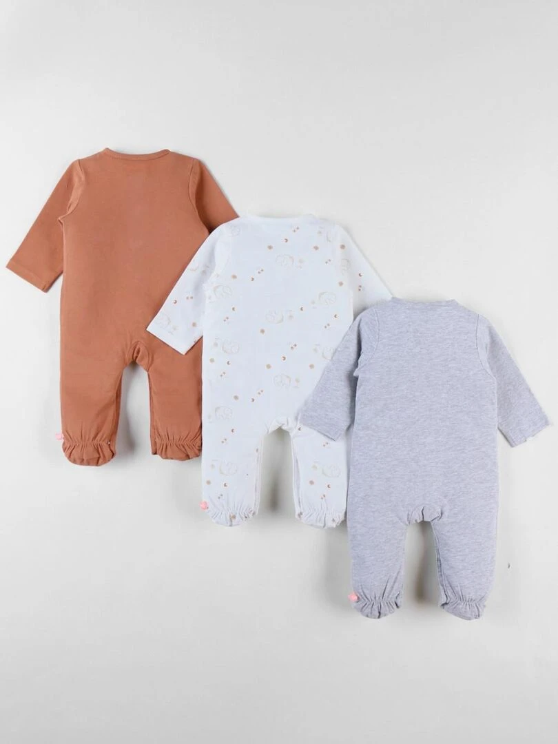Set de 3 Pyjamas Bébé en Jersey de Coton Noukie's Blanc