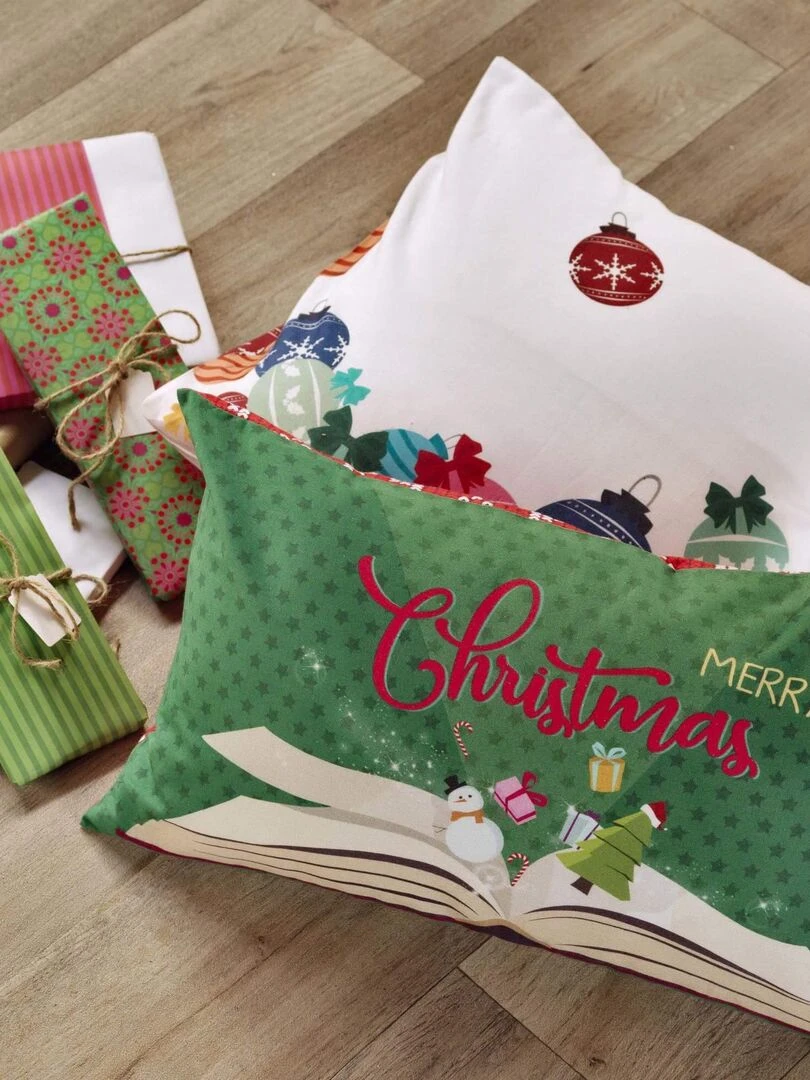 Housse de coussin Merry christmas "Happyfriday" Blanc