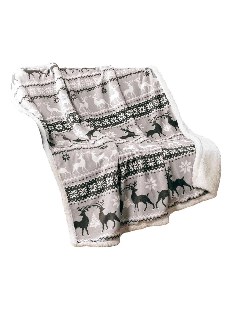 Plaid sherpa 125 x 150 cm Montagne d'hiver Gris