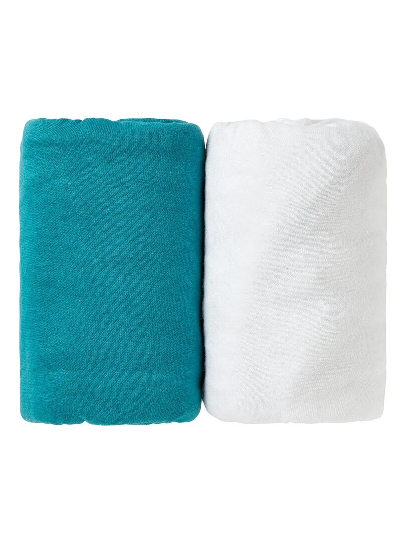 Lot de 2 draps housses unis 60x120 cm   Tropical/Blanc   Bleu turquoise