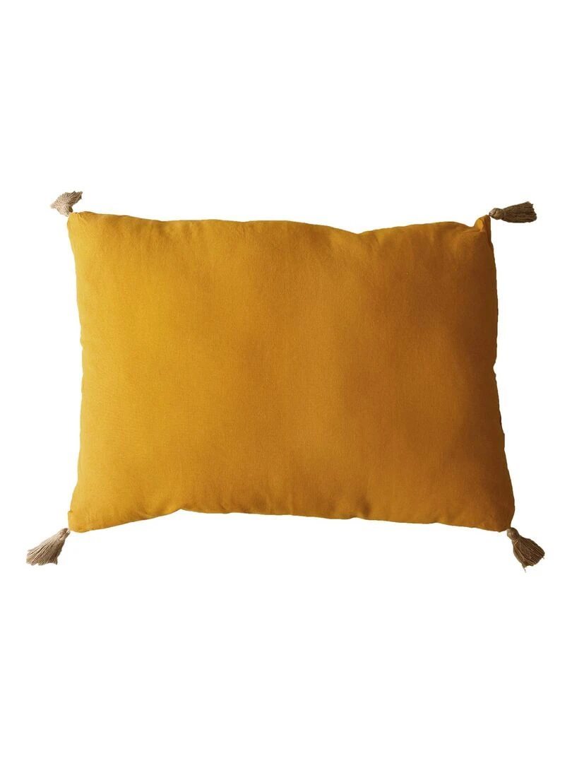 Coussin avec pompons en jute Jaune moutarde