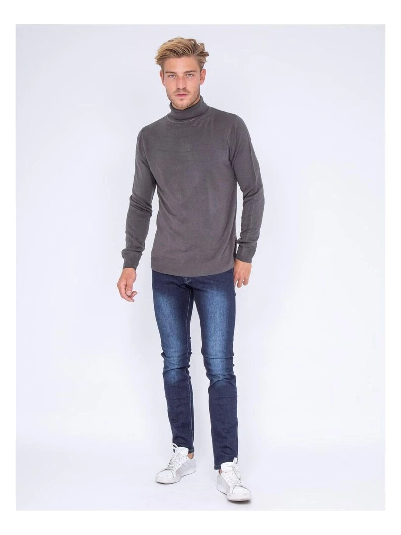 Pull col roulé aspect cachemire LOVOU   gris anthracite