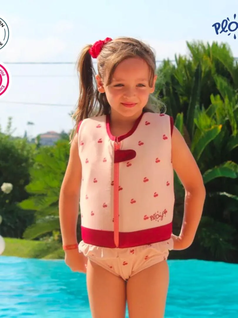 Maillot de Bain Cerise Enfant avec Flotteurs   Accessoire de Natation Fille   Rose pâle