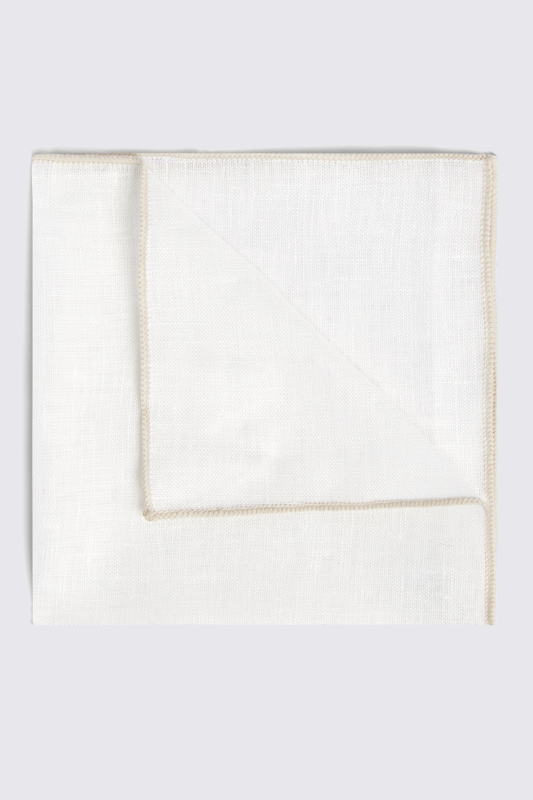 White Linen Pocket Square With Neutral Border Buy Online at Moss