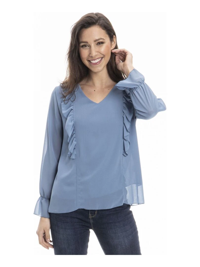 Chemise col tunisien CAROLE Gérard Pasquier Bleu foncé