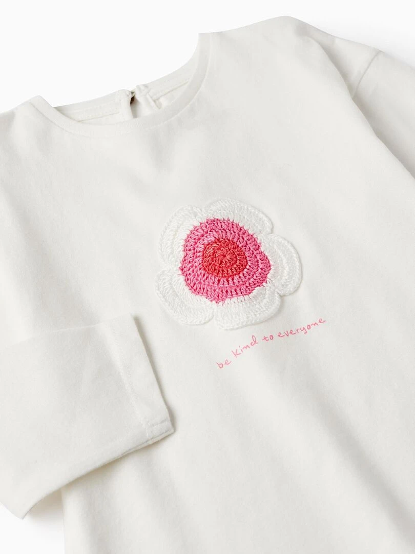 T shirt à manches longues avec broderies pour bébé fille manches longues THE WAVE TRIBE   Beige clair
