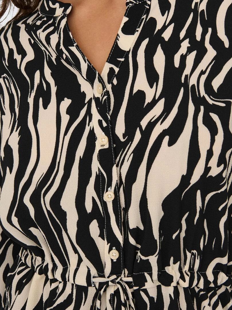 Robe courte à col V Beige