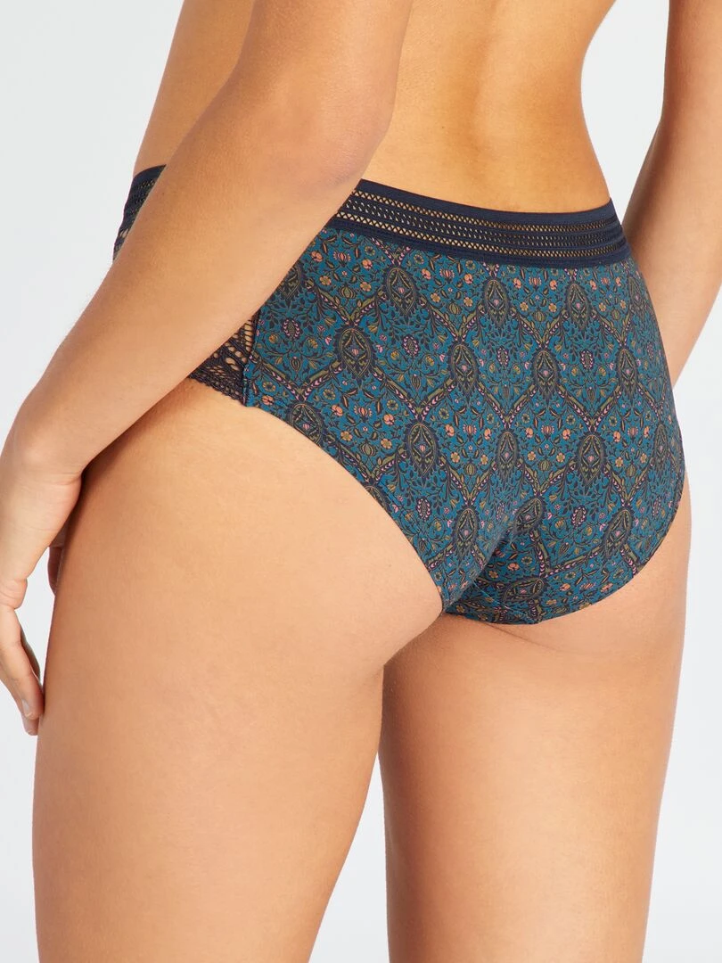 Shorty en microfibre et dentelle   Bleu marine