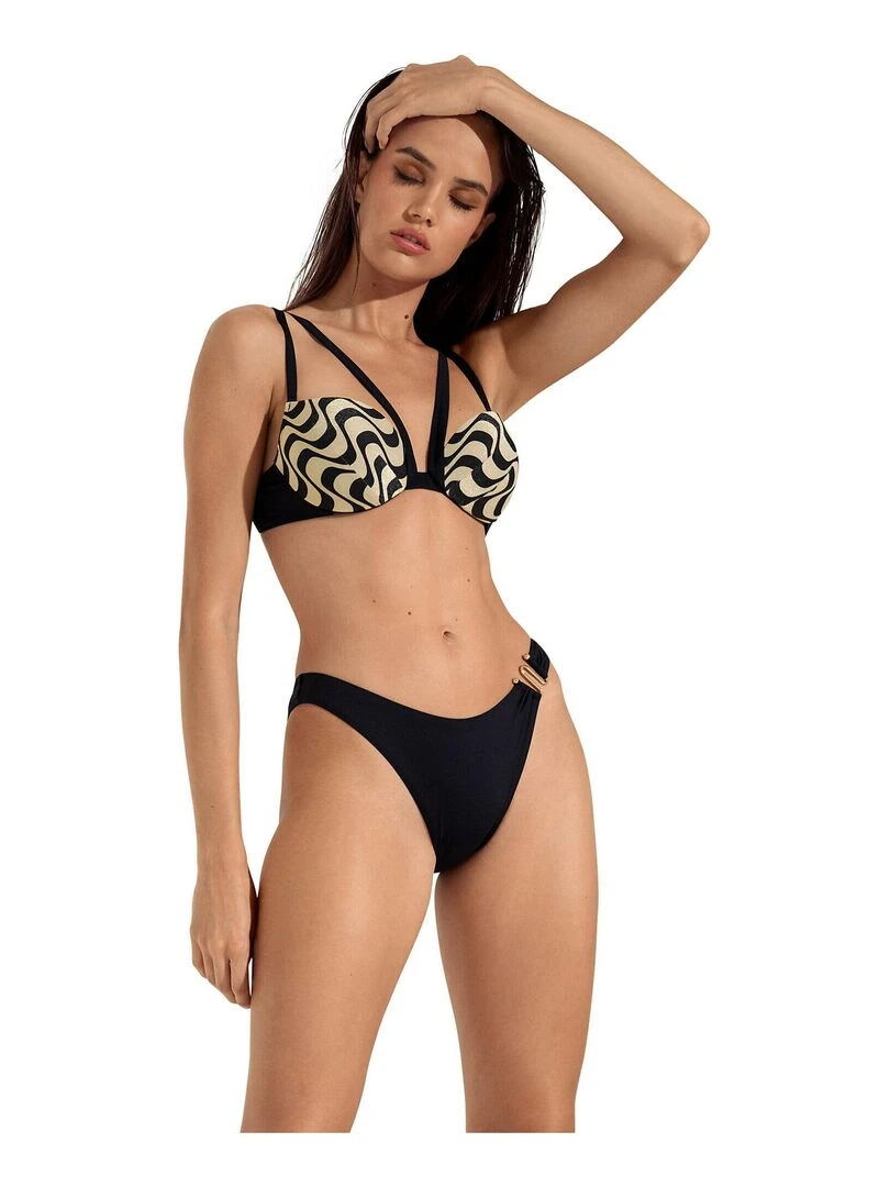 Bas maillot slip de bain bikini échancré taille basse Iceland   Noir