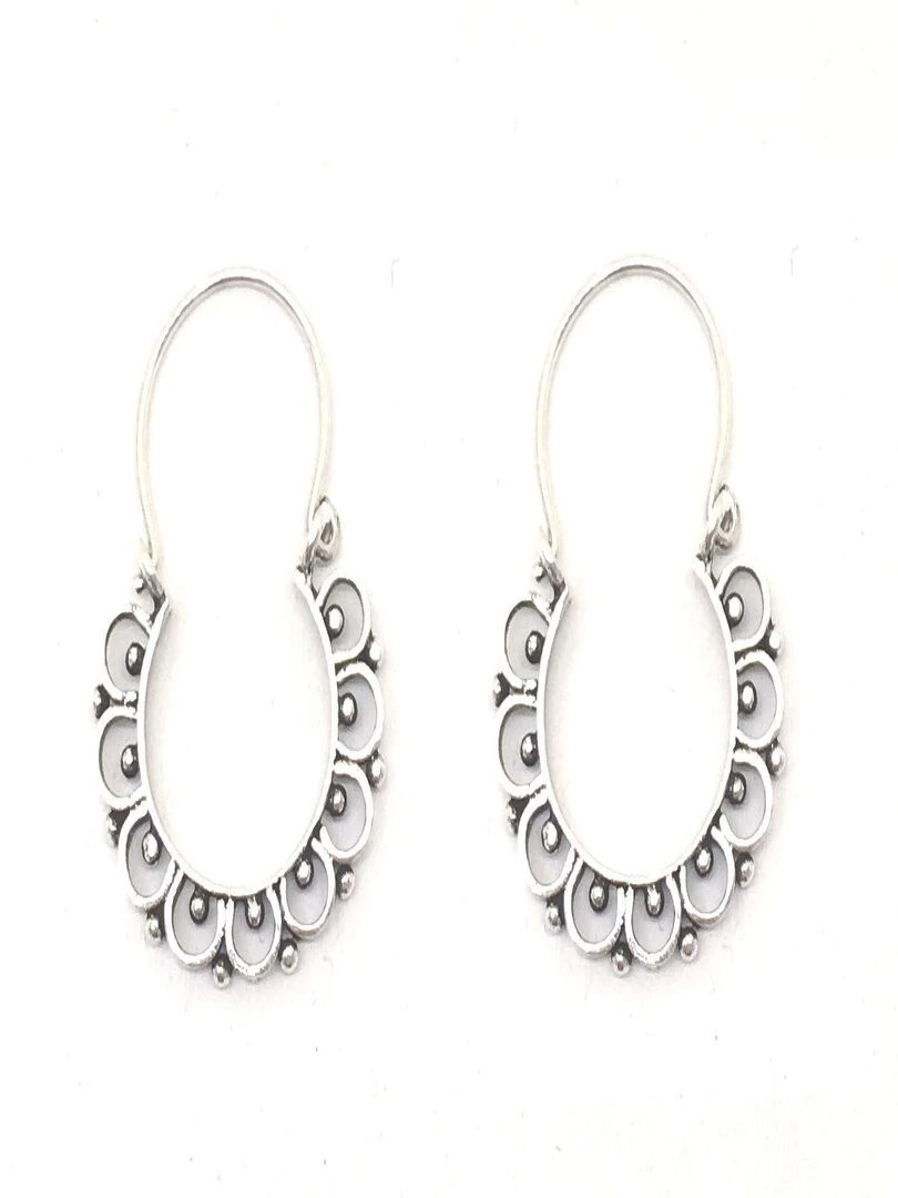 Boucles d'oreille anneau pétales de fleur Bijoucolor Argent