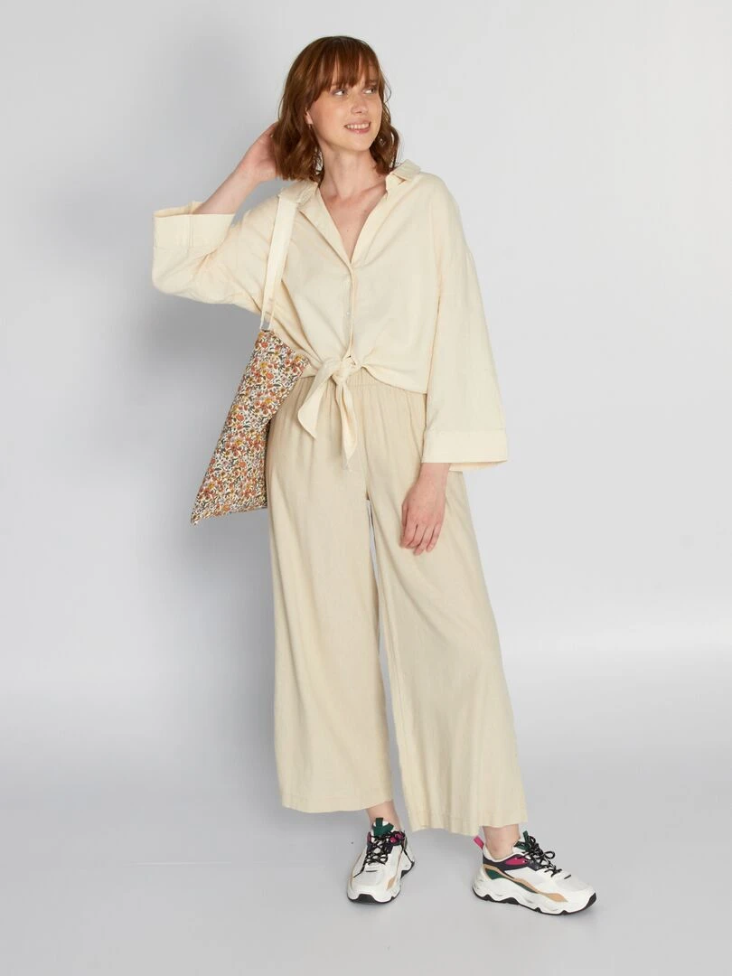 Pantalon en lin wide leg Beige