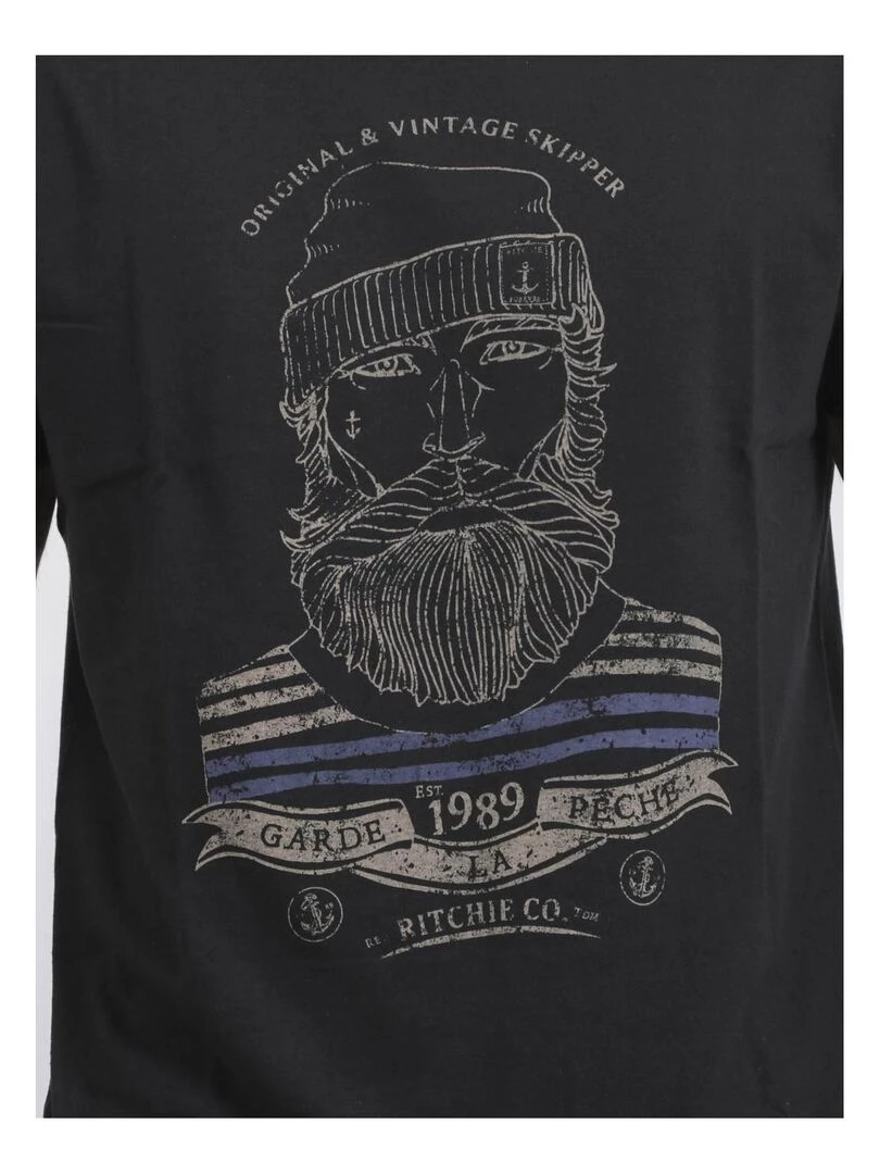 T shirt col rond pur coton JABRUN   Noir