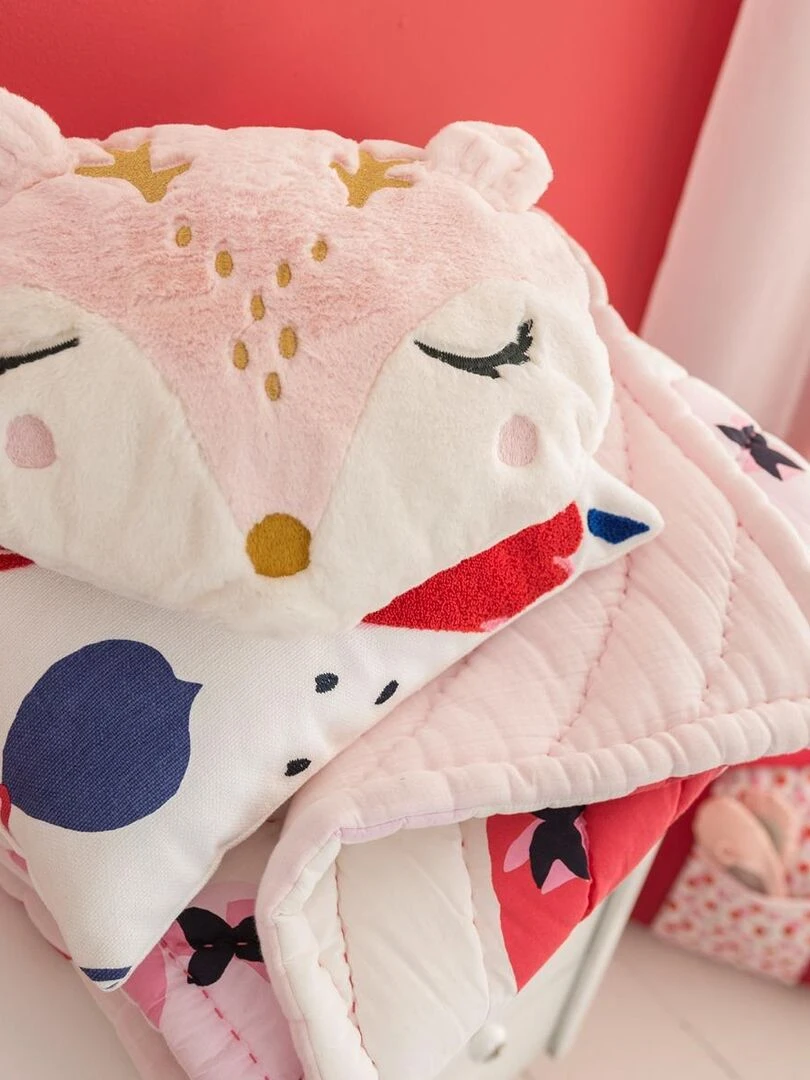 Coussin décoratif Catimini cerf pour enfant   38x30 cm   100% Polyester tout doux   Rose clair   Rose