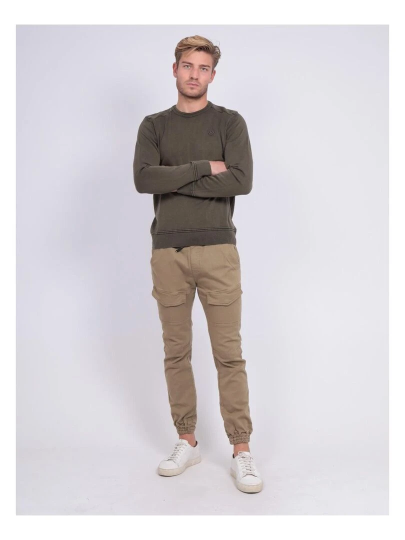 Pull fin col rond coton ARTHUR   Kaki